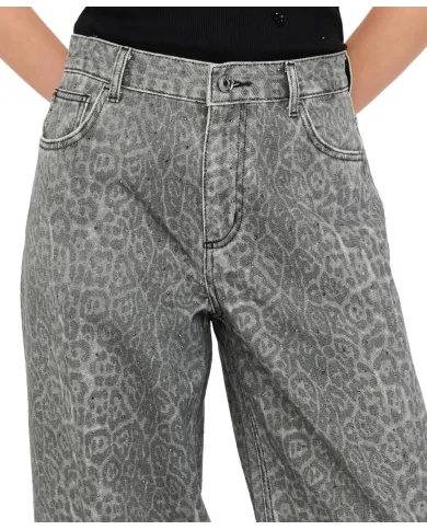LIU JO Pantalone Donna MF5333T160 AI 25/26 flare con stampa animalier e strass P9132 Grey chic