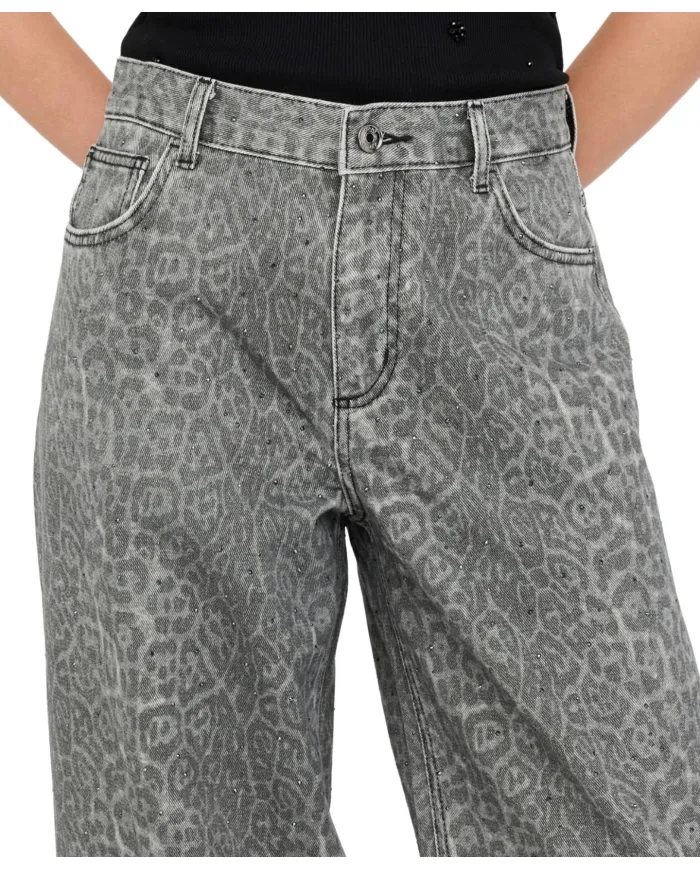 LIU JO Pantalone Donna MF5333T160 AI 25/26 flare con stampa animalier e strass P9132 Grey chic