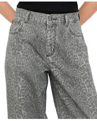 LIU JO Pantalone Donna MF5333T160 AI 25/26 flare con stampa animalier e strass P9132 Grey chic