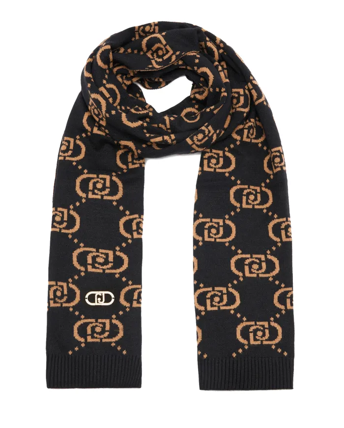 LIU JO Sciarpa Donna 2F5004M0300 AI 25/26 monogram jacquard. 09N37 nero/cammello