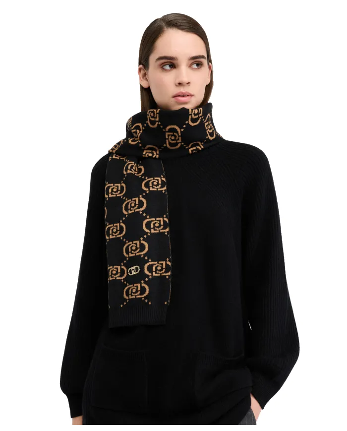 LIU JO Sciarpa Donna 2F5004M0300 AI 25/26 monogram jacquard. 09N37 nero/cammello
