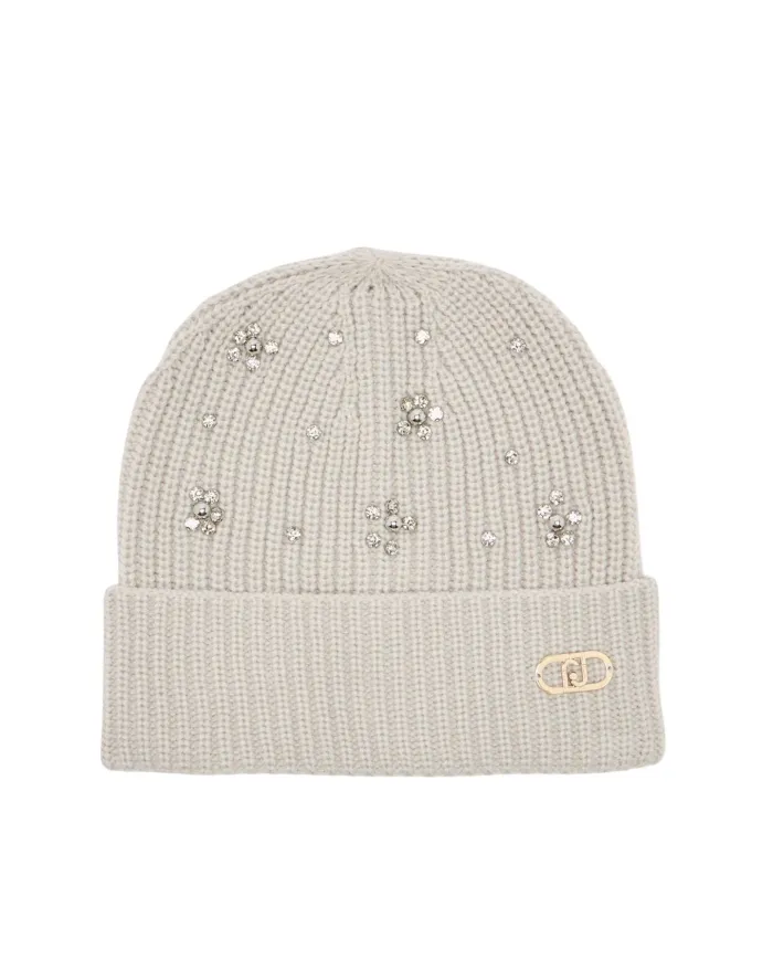 LIU JO Berretto Donna 2F5017M0300 AI 25/26 in maglia con strass 06188 grigio chiaro