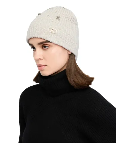 LIU JO Berretto Donna 2F5017M0300 AI 25/26 in maglia con strass 06188 grigio chiaro