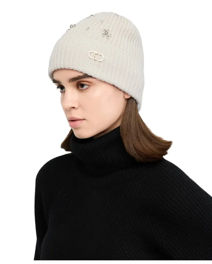 LIU JO Berretto Donna 2F5017M0300 AI 25/26 in maglia con strass 06188 grigio chiaro