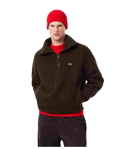 LACOSTE Felpa Uomo SH5500 AI 25/26 in pile a collo alto con zip SKB MARRONE
