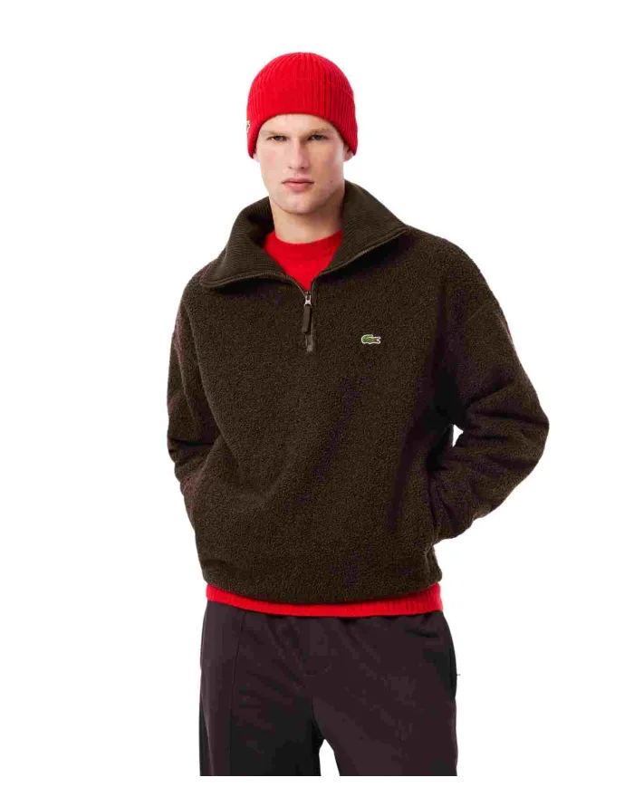 LACOSTE Felpa Uomo SH5500 AI 25/26 in pile a collo alto con zip SKB MARRONE