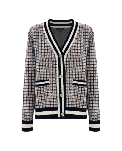 KOCCA Cardigan Donna A25PMA7283ABFA0000 ARMANDA AI 25/26 con fantasia pied de poule e bottoni F4005 Fant miele/blu