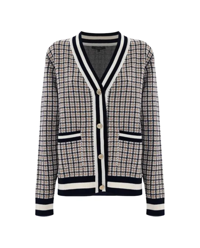 KOCCA Cardigan Donna A25PMA7283ABFA0000 ARMANDA AI 25/26 con fantasia pied de poule e bottoni F4005 Fant miele/blu