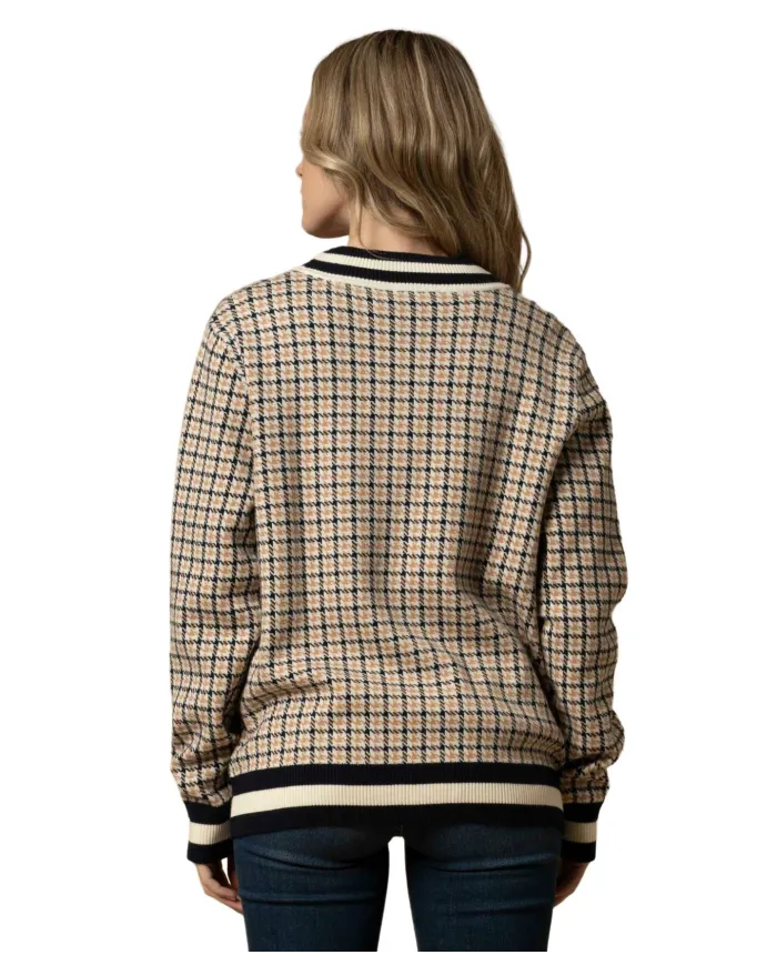 KOCCA Cardigan Donna A25PMA7283ABFA0000 ARMANDA AI 25/26 con fantasia pied de poule e bottoni F4005 Fant miele/blu