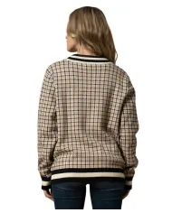 KOCCA Cardigan Donna A25PMA7283ABFA0000 ARMANDA AI 25/26 con fantasia pied de poule e bottoni F4005 Fant miele/blu