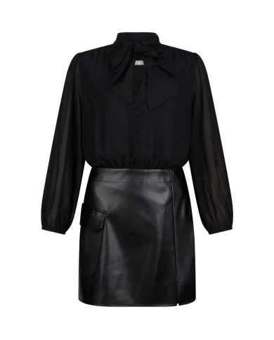 LIU JO Abito Donna MF5072E0624 AI 25/26 con fiocco e gonna tessuto spalmato 22222 NERO