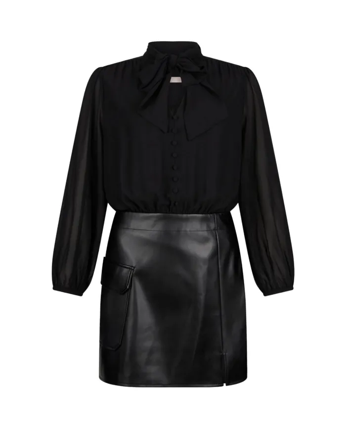 LIU JO Abito Donna MF5072E0624 AI 25/26 con fiocco e gonna tessuto spalmato 22222 NERO