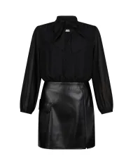 LIU JO Abito Donna MF5072E0624 AI 25/26 con fiocco e gonna tessuto spalmato 22222 NERO