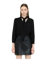 LIU JO Abito Donna MF5072E0624 AI 25/26 con fiocco e gonna tessuto spalmato 22222 NERO