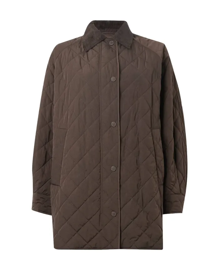 WEEKEND Cappotto Donna 5496102600 PEPATO AI 25/26 midi trapuntato con collo in velluto 014 CIOCCOLATO