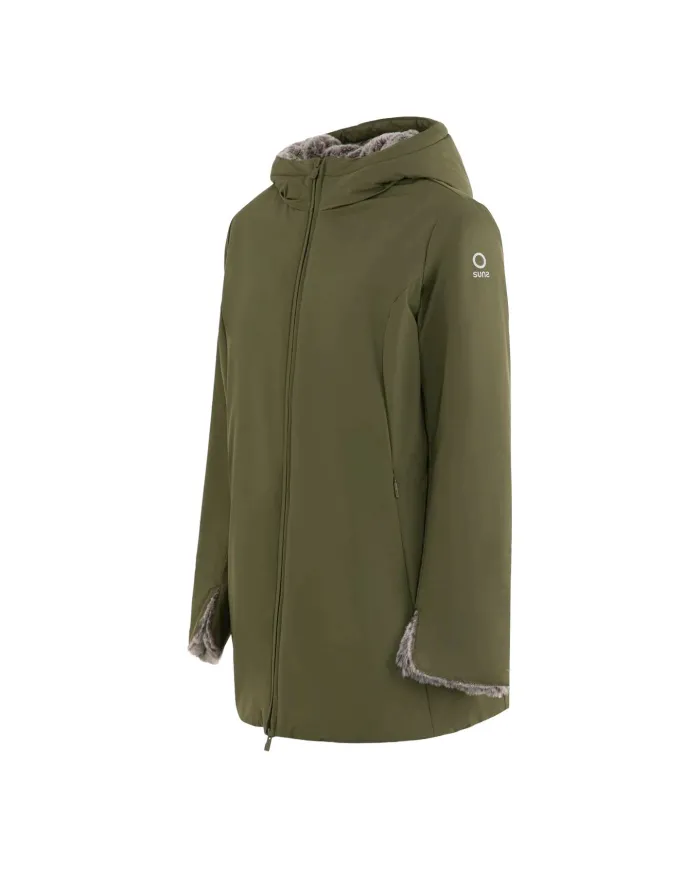 SUNS Parka Donna GBS53020D MARMOLADA AI 25/26 con cappuccio e interno in eco pelliccia V7 ARMY