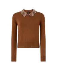 PINKO Maglia Donna 105530 A2S4 VENTOTENE AI 25/26 viscosa con colletto dotata di strass applicate L81 MARRONE