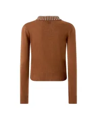 PINKO Maglia Donna 105530 A2S4 VENTOTENE AI 25/26 viscosa con colletto dotata di strass applicate L81 MARRONE