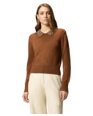 PINKO Maglia Donna 105530 A2S4 VENTOTENE AI 25/26 viscosa con colletto dotata di strass applicate L81 MARRONE