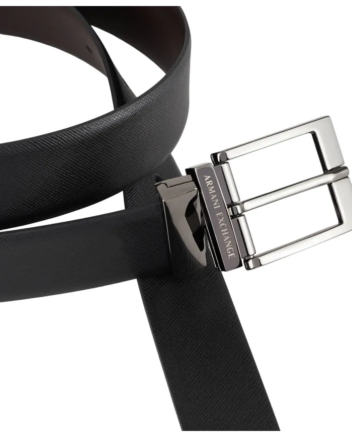 ARMANI EXCHANGE Cintura Uomo 951060 CC236 AI 25/26 in vera pelle revers con logo 54120 black/d.brown