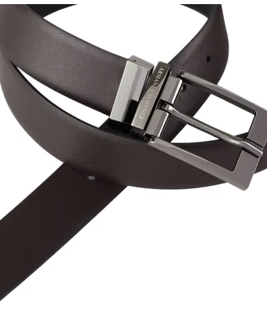 ARMANI EXCHANGE Cintura Uomo 951060 CC236 AI 25/26 in vera pelle revers con logo 54120 black/d.brown