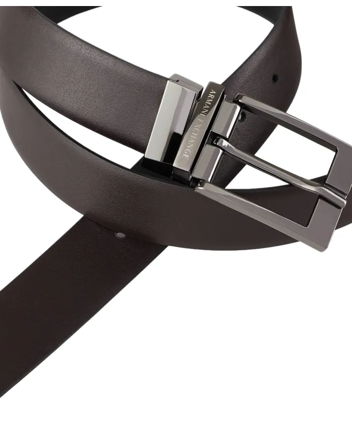 ARMANI EXCHANGE Cintura Uomo 951060 CC236 AI 25/26 in vera pelle revers con logo 54120 black/d.brown
