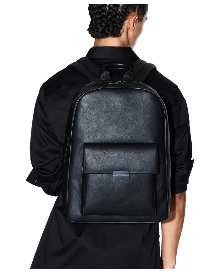 ARMANI EXCHANGE Zaino Uomo XM001642 AF17209 AI 25/26 in ecopelle con patta e logo UC001 BLACK
