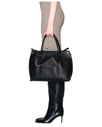 ARMANI EXCHANGE Borsa Donna XW001211 AF15625 AI 25/26 shopping in ecopelle con tasca UC001 BLACK