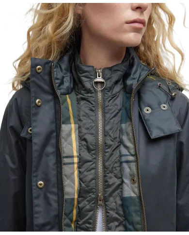 BARBOUR Parka Donna LWX1179 CANNICH AI 25/26 cerato con cappuccio e interno tartan imbottito SG51 sage/ancient