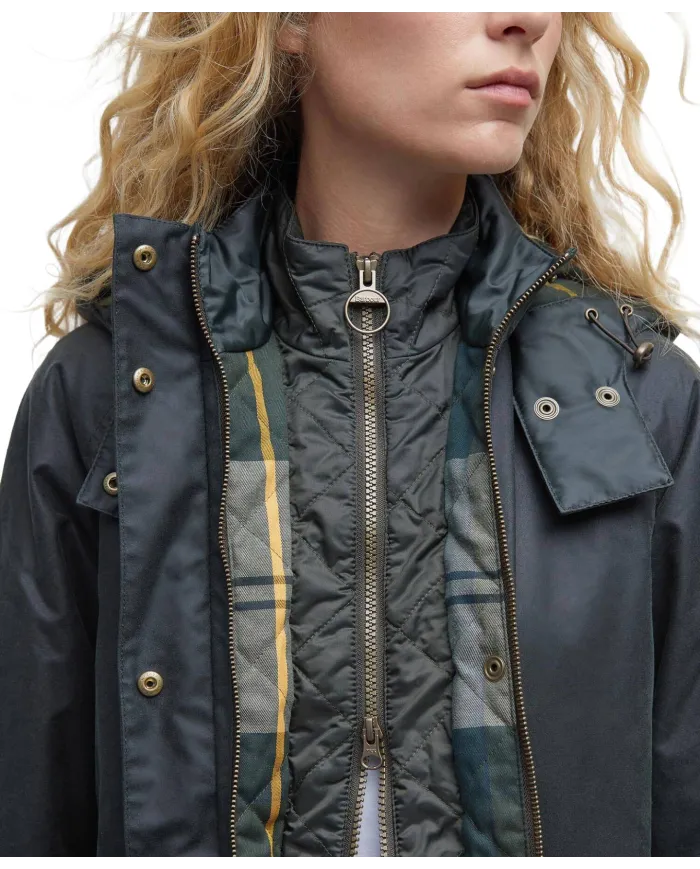 BARBOUR Parka Donna LWX1179 CANNICH AI 25/26 cerato con cappuccio e interno tartan imbottito SG51 sage/ancient