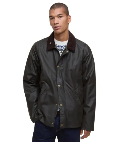 BARBOUR Giacca Uomo MWX2492 TRACKER AI 25/26 cerata con colletto classico OL71 OLIVE