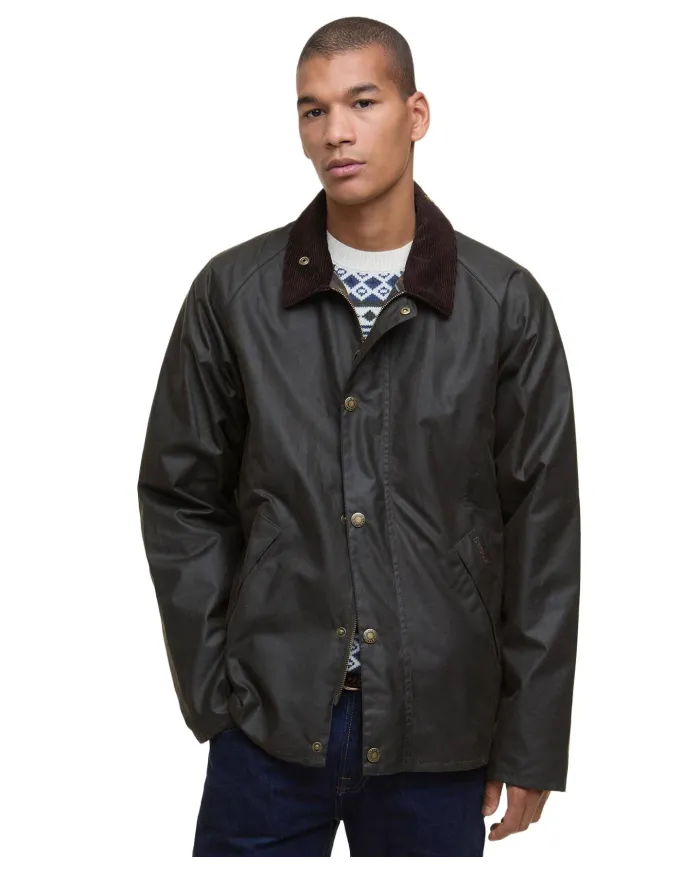 BARBOUR Giacca Uomo MWX2492 TRACKER AI 25/26 cerata con colletto classico OL71 OLIVE