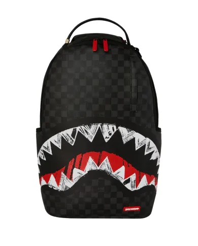 SPRAYGROUND Zaino Uomo 910B7102NSZ SCRIBBLE SHARK AI 25/26 con stampa check e shark 03 quadro black shark