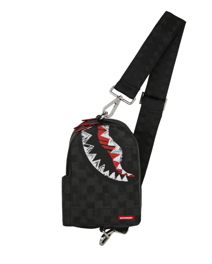 SPRAYGROUND Marsupio Uomo 910B8227NSZ SCRIBBLE SHARK AI 25/26 con tracolla e stampa check shark 05 CHECK BLACK