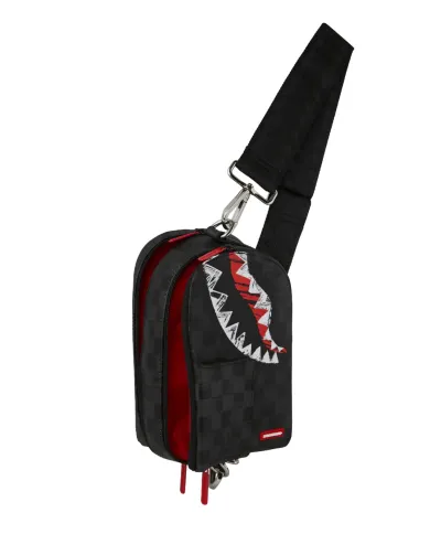 SPRAYGROUND Marsupio Uomo 910B8227NSZ SCRIBBLE SHARK AI 25/26 con tracolla e stampa check shark 05 CHECK BLACK