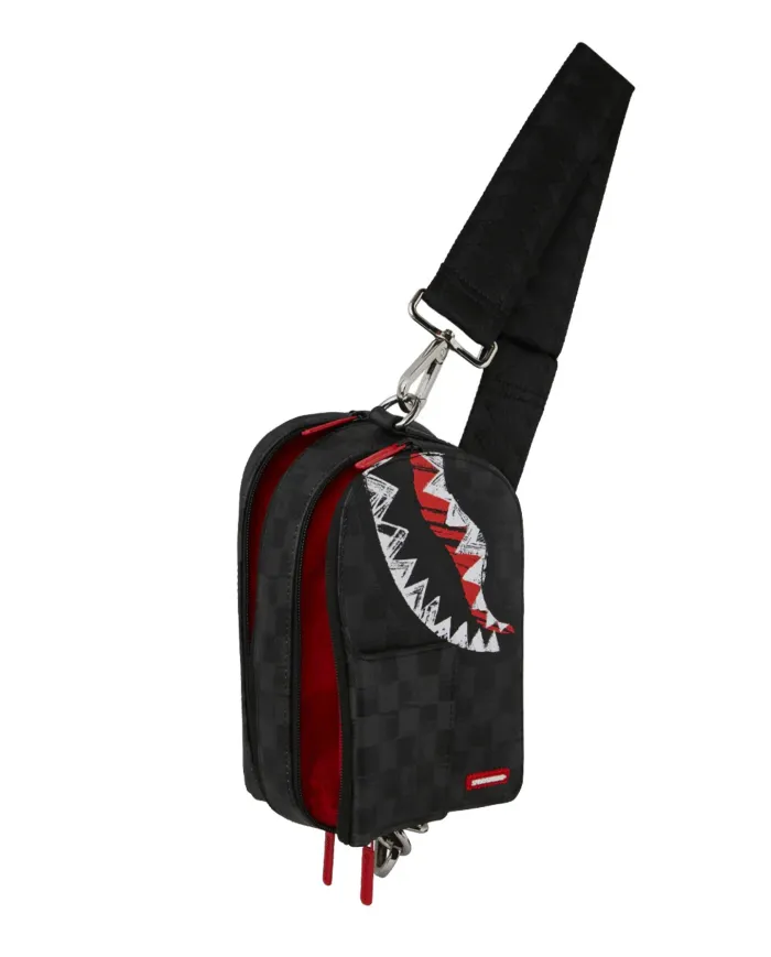 SPRAYGROUND Marsupio Uomo 910B8227NSZ SCRIBBLE SHARK AI 25/26 con tracolla e stampa check shark 05 CHECK BLACK