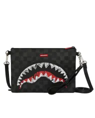 SPRAYGROUND Borsello Uomo 910B8229NSZ SCRIBBLE SHARK CROSSOVER AI 25/26 con stampa check e shark 01 BLACK