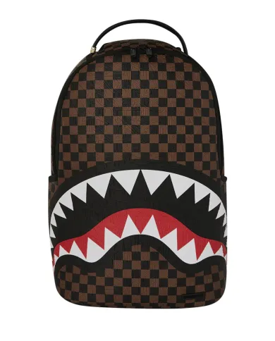 SPRAYGROUND Zaino Uomo 910B8232NSZ CHECK 2 EMBOSS AI 25/26 con stampa check e shark 06 CHECK BROWN
