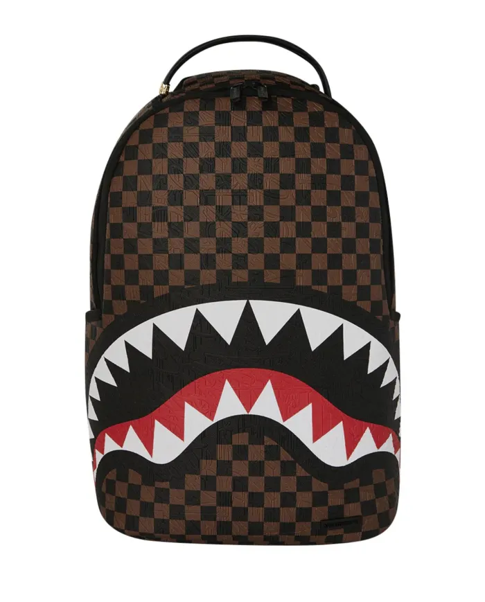 SPRAYGROUND Zaino Uomo 910B8232NSZ CHECK 2 EMBOSS AI 25/26 con stampa check e shark 06 CHECK BROWN