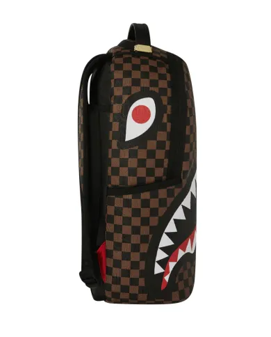SPRAYGROUND Zaino Uomo 910B8232NSZ CHECK 2 EMBOSS AI 25/26 con stampa check e shark 06 CHECK BROWN
