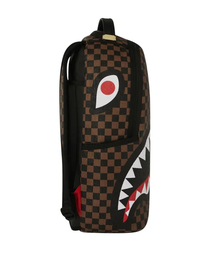 SPRAYGROUND Zaino Uomo 910B8232NSZ CHECK 2 EMBOSS AI 25/26 con stampa check e shark 06 CHECK BROWN