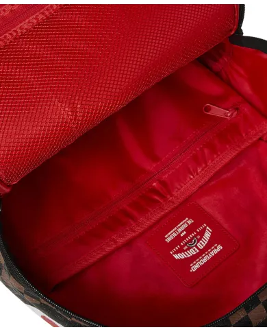 SPRAYGROUND Zaino Uomo 910B8232NSZ CHECK 2 EMBOSS AI 25/26 con stampa check e shark 06 CHECK BROWN