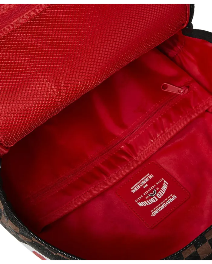 SPRAYGROUND Zaino Uomo 910B8232NSZ CHECK 2 EMBOSS AI 25/26 con stampa check e shark 06 CHECK BROWN