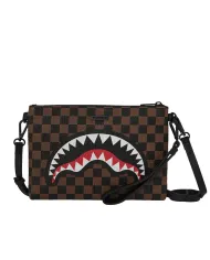 SPRAYGROUND Tracolla Donna 910B8239NSZ CHECK 2 EMBOSS CROSSOVER AI 25/26 con stampa check e shark 06 CHECK BROWN