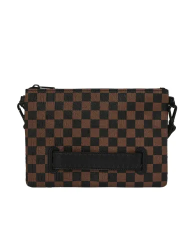 SPRAYGROUND Tracolla Donna 910B8239NSZ CHECK 2 EMBOSS CROSSOVER AI 25/26 con stampa check e shark 06 CHECK BROWN