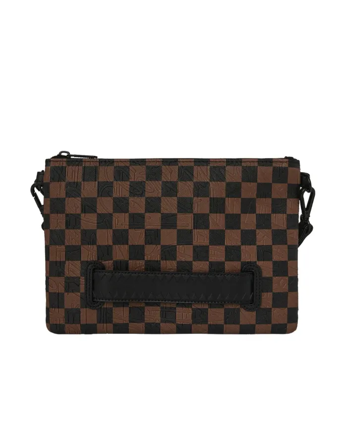 SPRAYGROUND Tracolla Donna 910B8239NSZ CHECK 2 EMBOSS CROSSOVER AI 25/26 con stampa check e shark 06 CHECK BROWN