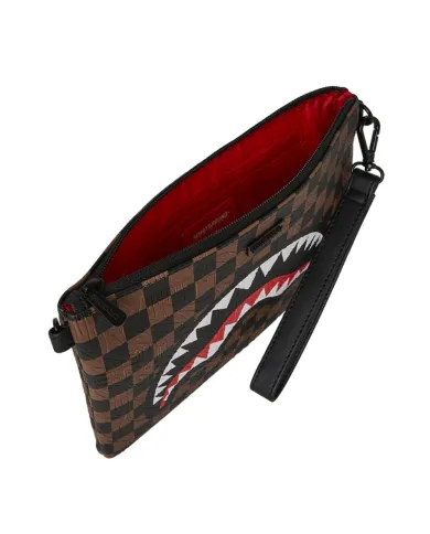 SPRAYGROUND Tracolla Donna 910B8239NSZ CHECK 2 EMBOSS CROSSOVER AI 25/26 con stampa check e shark 06 CHECK BROWN