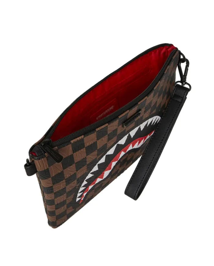 SPRAYGROUND Tracolla Donna 910B8239NSZ CHECK 2 EMBOSS CROSSOVER AI 25/26 con stampa check e shark 06 CHECK BROWN