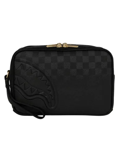 SPRAYGROUND Pochette Uomo 910B8280NSZ SPRITZ BLACK TOILETRY BAG AI 25/26 con stampa check e shark 05 CHECK BLACK