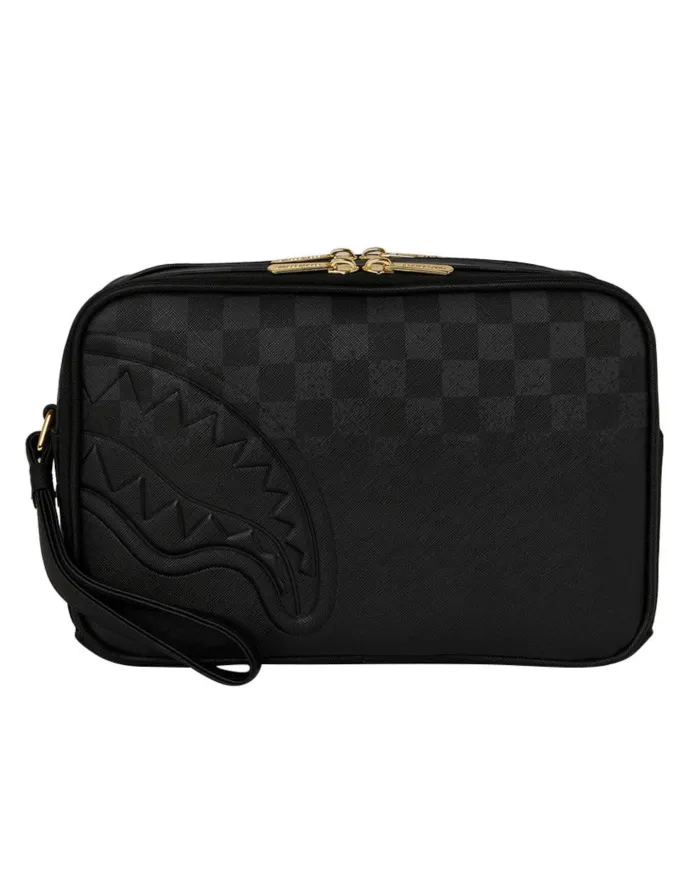 SPRAYGROUND Pochette Uomo 910B8280NSZ SPRITZ BLACK TOILETRY BAG AI 25/26 con stampa check e shark 05 CHECK BLACK
